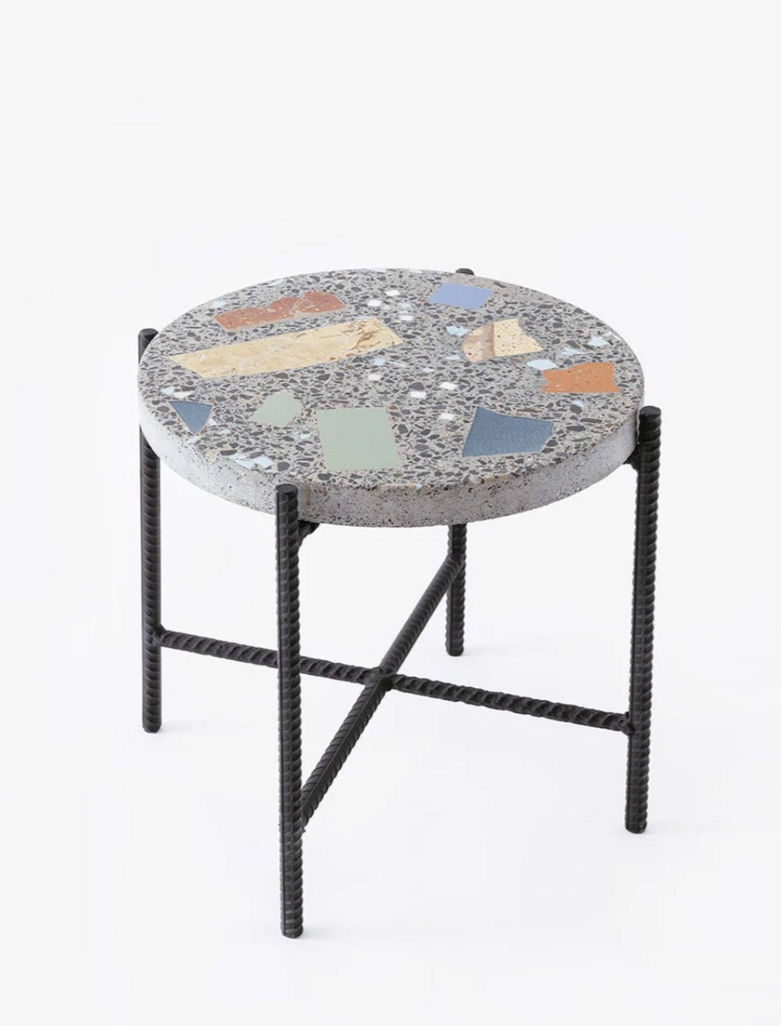 Waste terrazzo made from recycled concrete, ceramic, and glass fragments, a Mud Ceramics x Five Mile Radius Collaboration