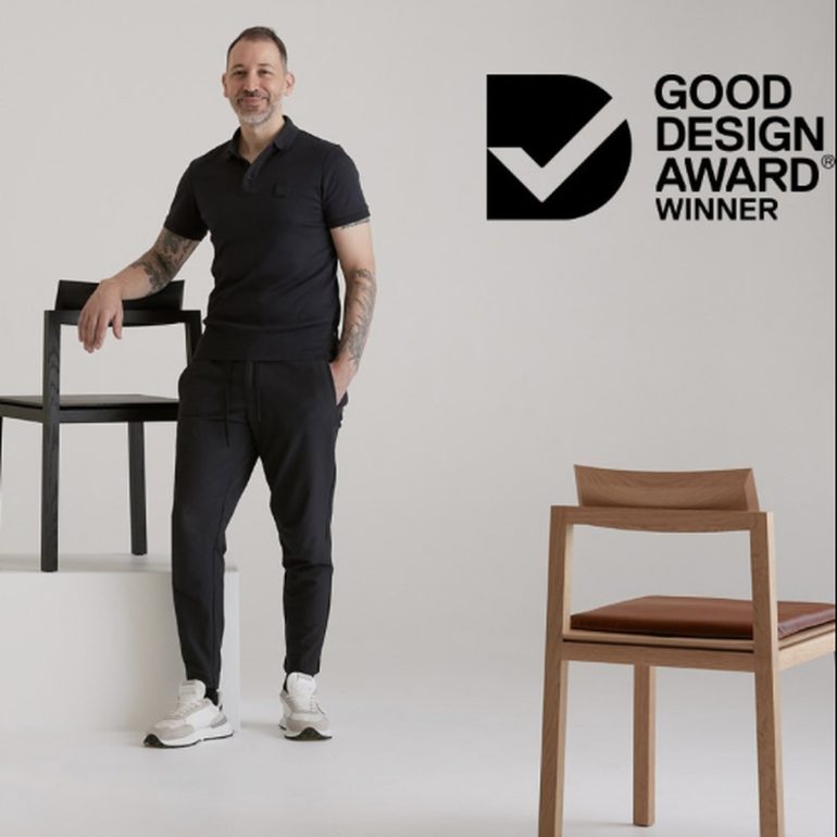 Man with chairs and logo Good Design Award Winner