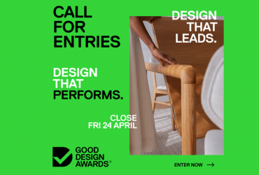 Gren background with image o a chair Call for Entires for 2026 Good Design Australia Awards, Entires Close April 24