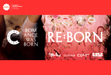 RE:Born exhibition logo on a read background