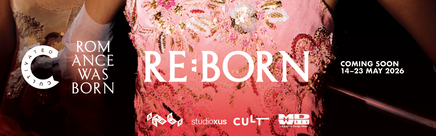 RE"Born exhibition logo with partner logos Cultivated, Romance Was Born, Art Bank, Cult and Authentic Design Alliance