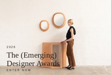 Girl staninging next tio terracotta consol with 2 mirrors, CTA enter Emerging Design Awards 2026