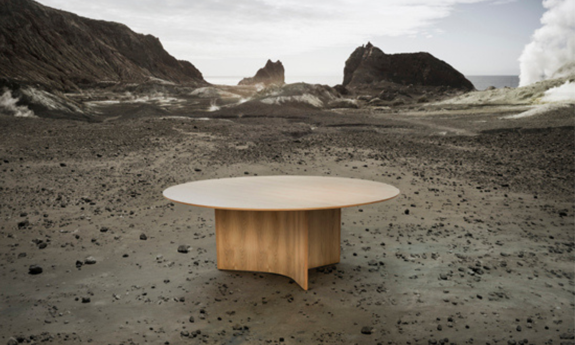 Ross Didier round table in a volcanic landscape