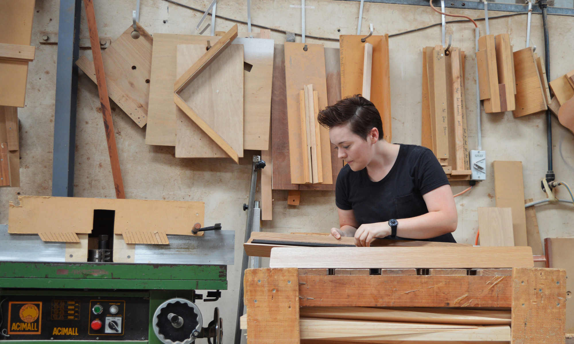 Fluxwood craftsperson working with timber in the workshop